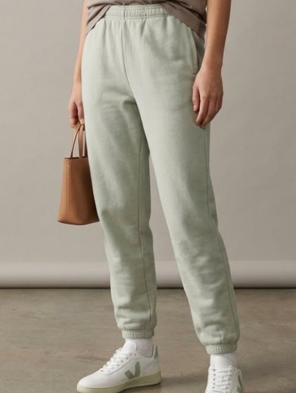 Relaxed High-Rise Jogger Pants in Light Sage